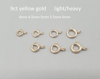 9Ct Yellow Gold Spring Clasp Bolt Ring, Light Heavy Chain Replacement Clasp, 4mm 4.5mm 5mm 5.5mm 6mm, 9K Solid Gold Jewellery Findings, 1 pc