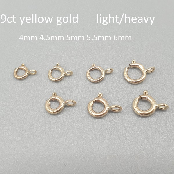 9Ct 9K yellow gold spring clasp bolt ring, light heavy chain replacement clasp, 4mm 4.5mm 5mm 5.5mm 6mm, solid gold jewellery findings, 1 pc