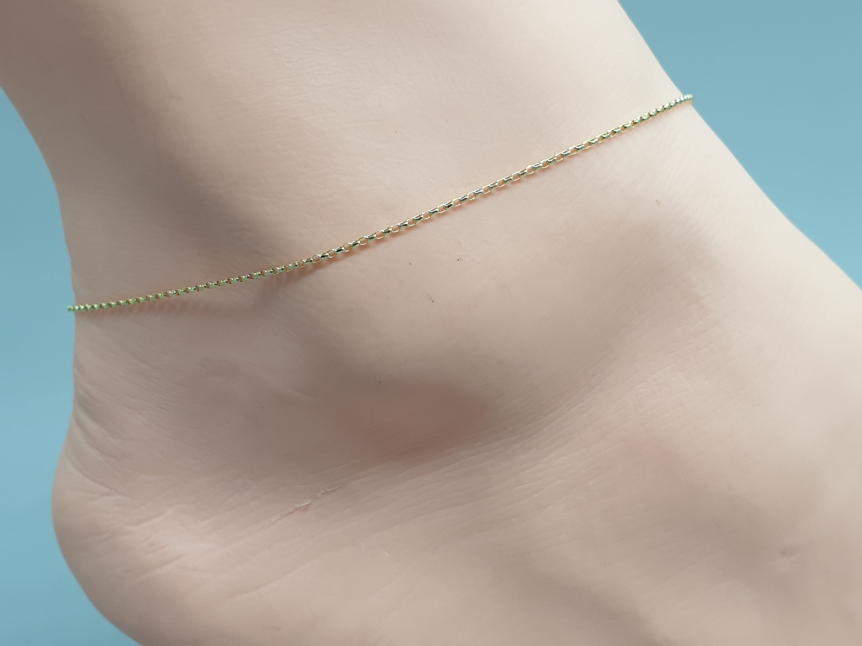 Sparkly 9ct Yellow Gold Anklet 9K Solid Gold 1mm Shiny Chain Anklet 7'' to  11