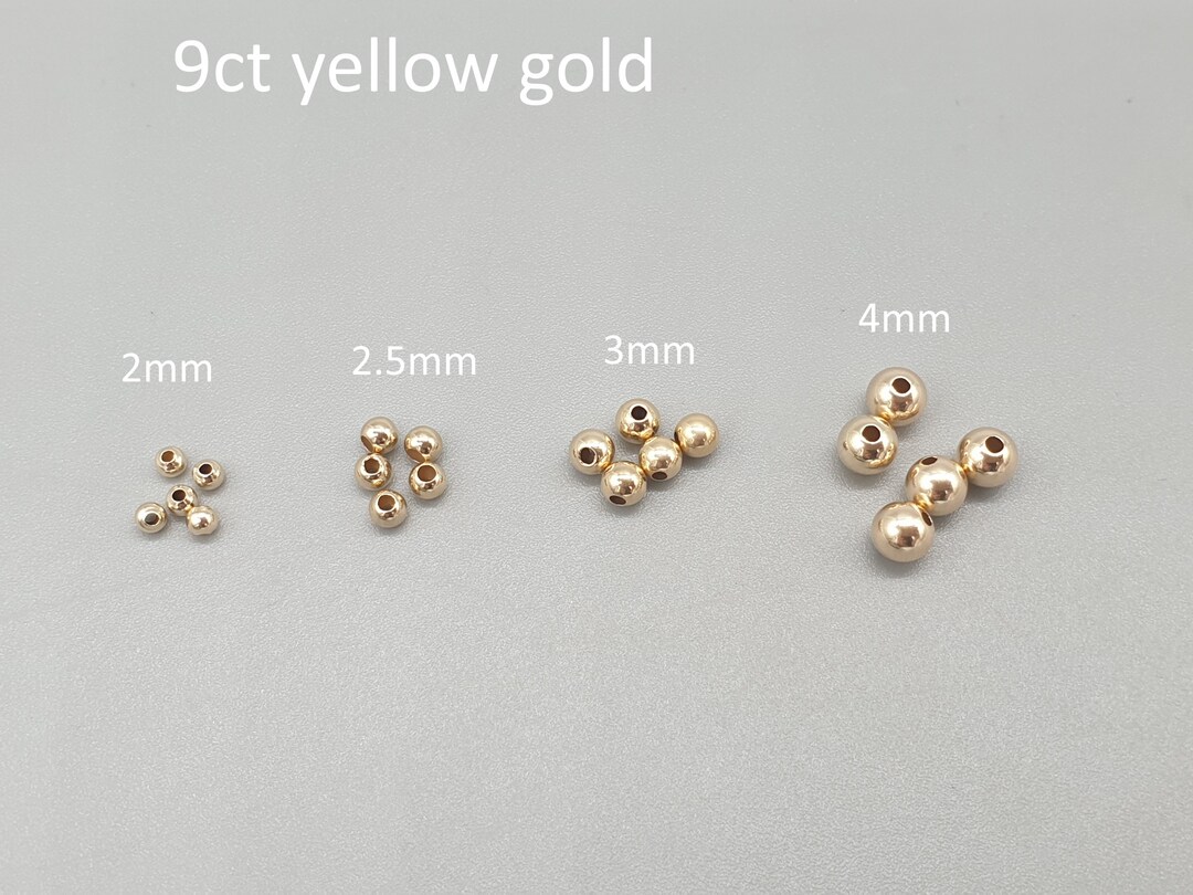 9ct 9K Solid Yellow Gold Round Beads, Light Weight 2mm 2.5mm 3mm 4mm