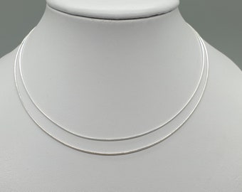 925 Sterling Silver 1mm choker necklace, 16" 18" collar neck wire with extension chain, snake omega chain, modern minimalist jewellery