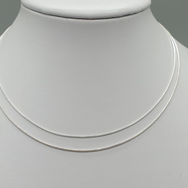 925 Sterling Silver 1mm choker necklace, 16" 18" collar neck wire with extension chain, snake omega chain, modern minimalist jewellery