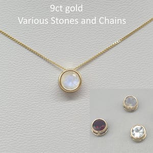9ct Solid Yellow Gold Gemstone Sliding Pendant 6mm, Garnet Peridot Amethyst Citrine Topaz Natural Stones, 9K 375 Solid Gold Jewellery Gift