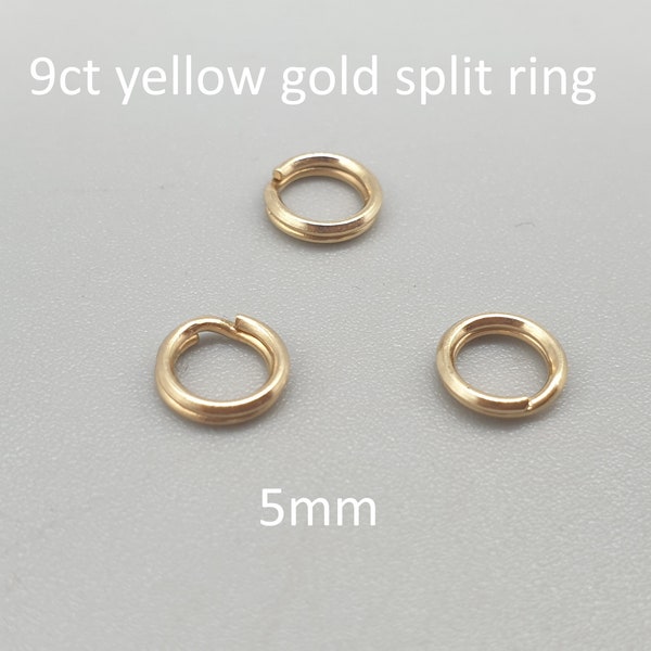 9Ct Solid Yellow Gold Split Ring 5mm 1 piece, Safety Attach Charm Stone Clasp to Bracelet Anklet Chain Necklace, 9K Gold Jewellery Findings