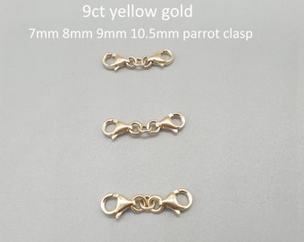 9Cct Yellow Gold Two Parrot Clasp Connector, 7mm 8mm 9mm 10.5mm Lobster Trigger Clasp Extender, 9K 375 Solid Gold Replacement Clasp