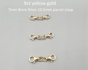 9Ct 9K Yellow Gold Two Parrot Clasp Connector, 7mm 8mm 9mm 10.5mm Lobster Trigger Clasp Extender, Chain Extension Replacement, Solid Gold