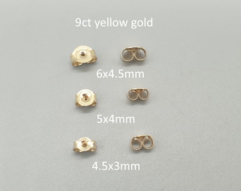 Pair of 9ct Solid Yellow Gold Butterfly Earring Backs, 9K Solid Yellow Gold Earring Scrolls Stamped 375, Jewellery Findings Price per 1 Pair