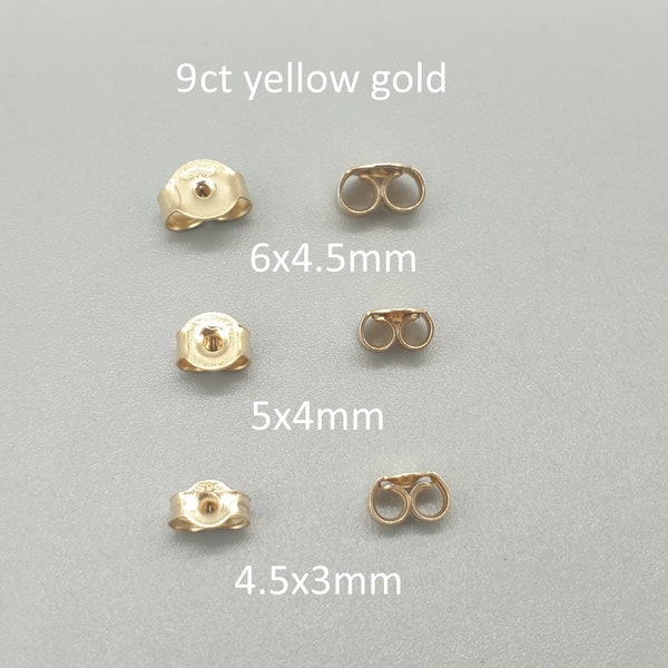 Pair of 9ct Solid Yellow Gold Butterfly Earring Backs, 9K Yellow Gold Earring Scrolls Stamped 375, Jewellery Findings, Price per 1 Pair