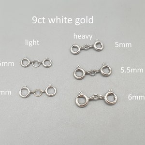 9Ct White Gold Two Spring Clasp Extender Connector, Light Heavy Weight Safety Extension, 9K 375 Solid Gold Rhodium Plated, Clasp Replacement