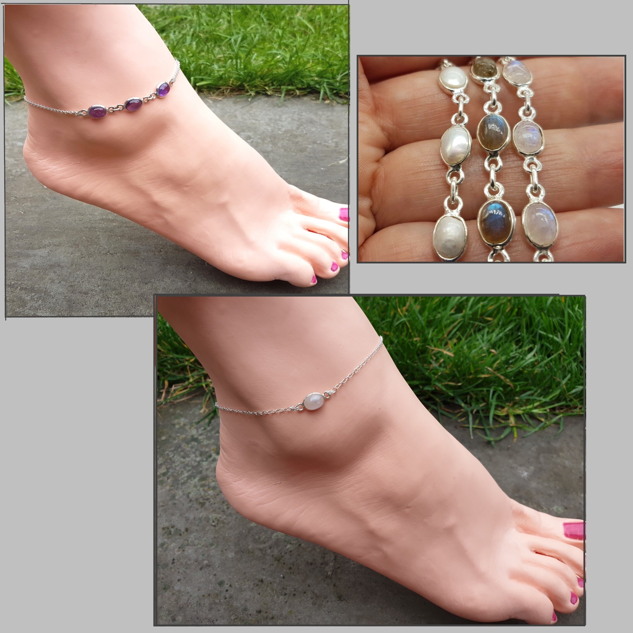 stone anklets silver