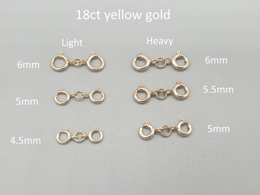 Gold Extension Spring 18ct Yellow Gold Two Spring Clasp Connector Extender, Light Heavy ...