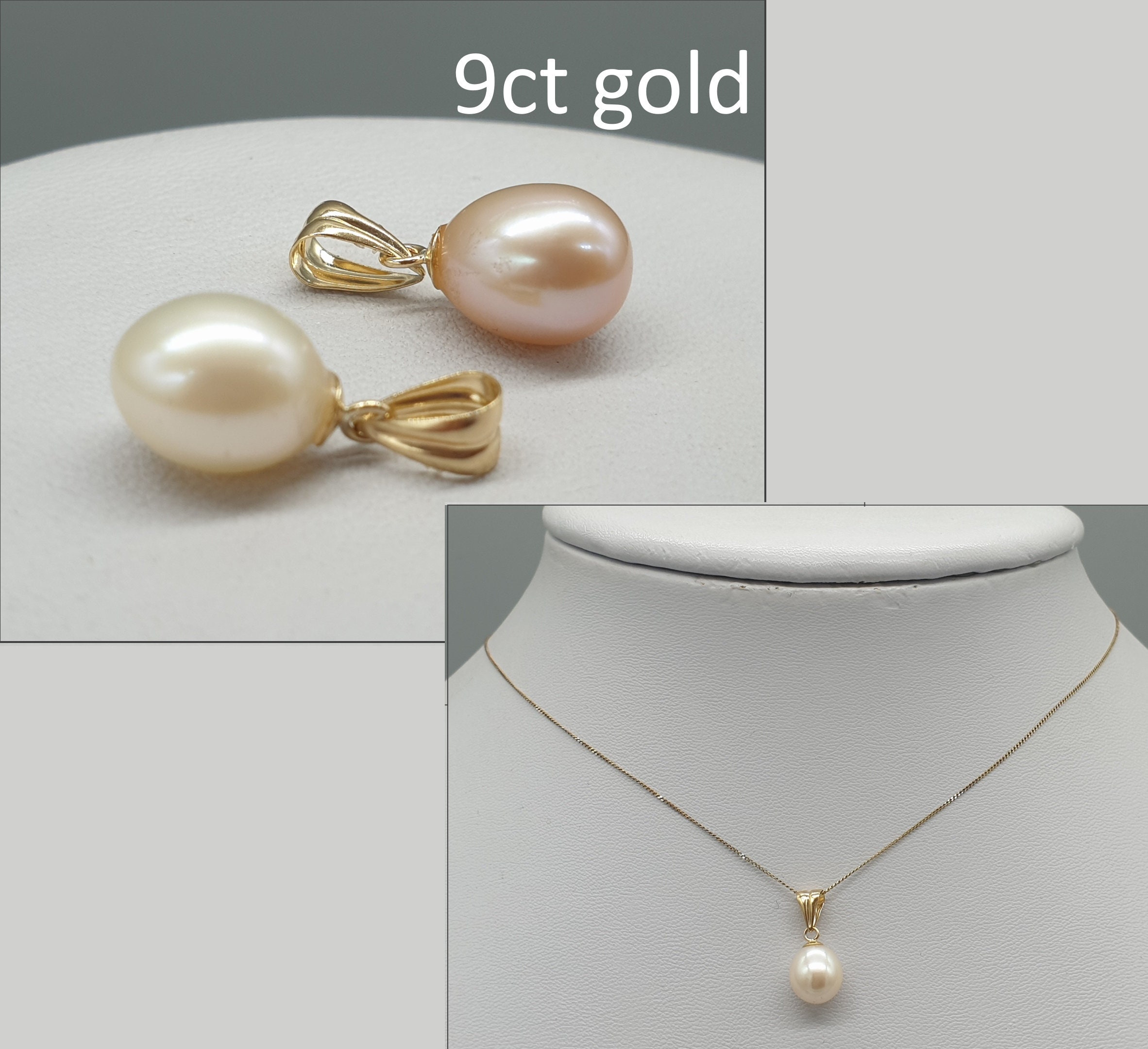 Single strand peach/white pearl necklace, with 9ct gold clasp stamped 375  and a pair of 9ct gold pearl stud earrings hallmarked - Jewellery, Watches,  Silver & Coins