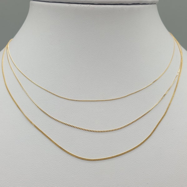 18Ct 18K 750 Solid Yellow Gold Curb Chain 0.6mm 0.8mm 0.9mm Diamond Cut Chain 16'' 18'' Fine Dainty Necklace, Solid Gold Jewellery Gift