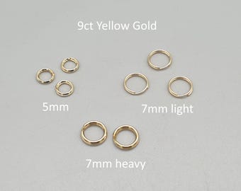 9ct Solid Yellow Gold Split Ring 1 piece, 5mm 7mm Safety Attach Charm Clasp to Bracelet Anklet Chain Necklace,9K Gold Jewellery Findings