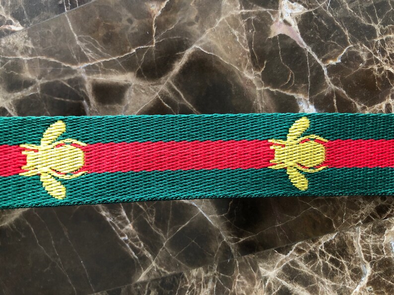 1 m webband braid striped green red retro bee insect 25 mm wide