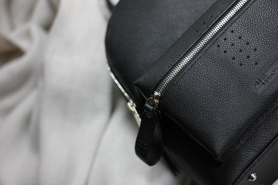 small black leather backpack purse
