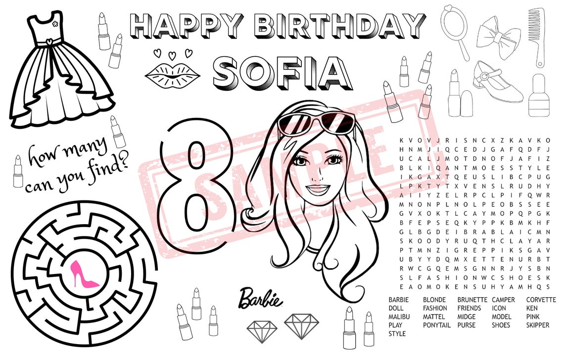 Barbie Birthday Printable Color Page - Etsy