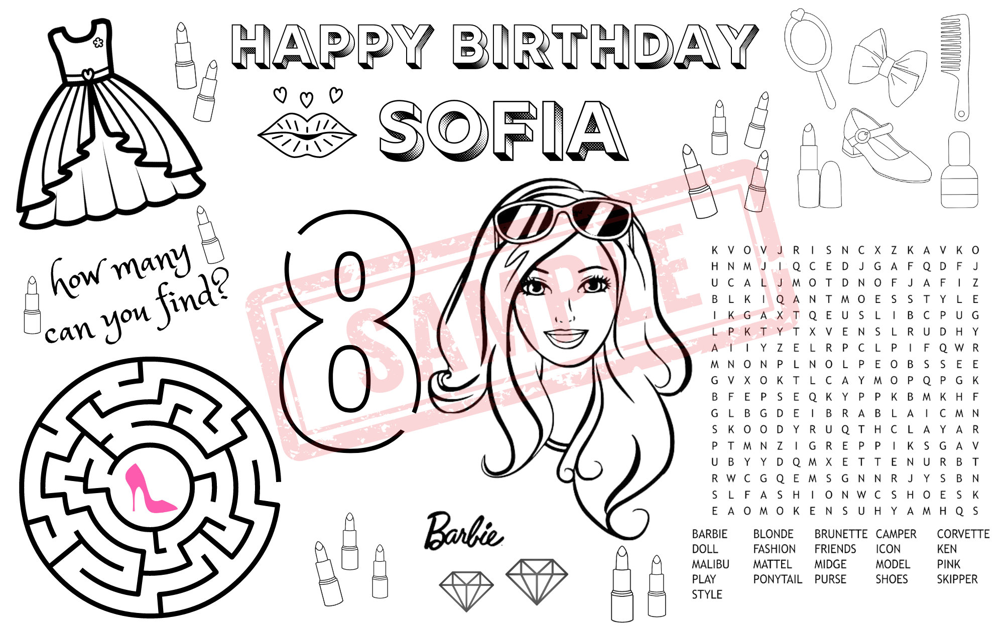 Barbie Birthday Printable Color Page Etsy
