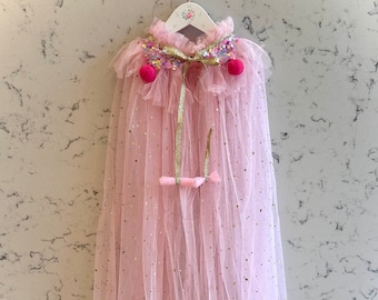 Gold Moon & Stars Pink Sequin Princess Cape Partywear | Birthdays | Dressing up | Festivals FREE UK DELIVERY