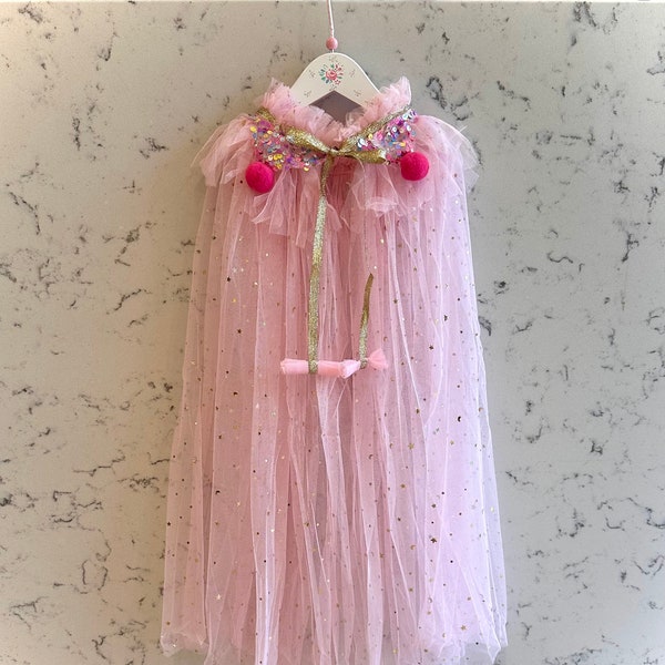 Gold Moon & Stars Pink Sequin Princess Cape Partywear | Birthdays | Dressing up | Festivals FREE UK DELIVERY