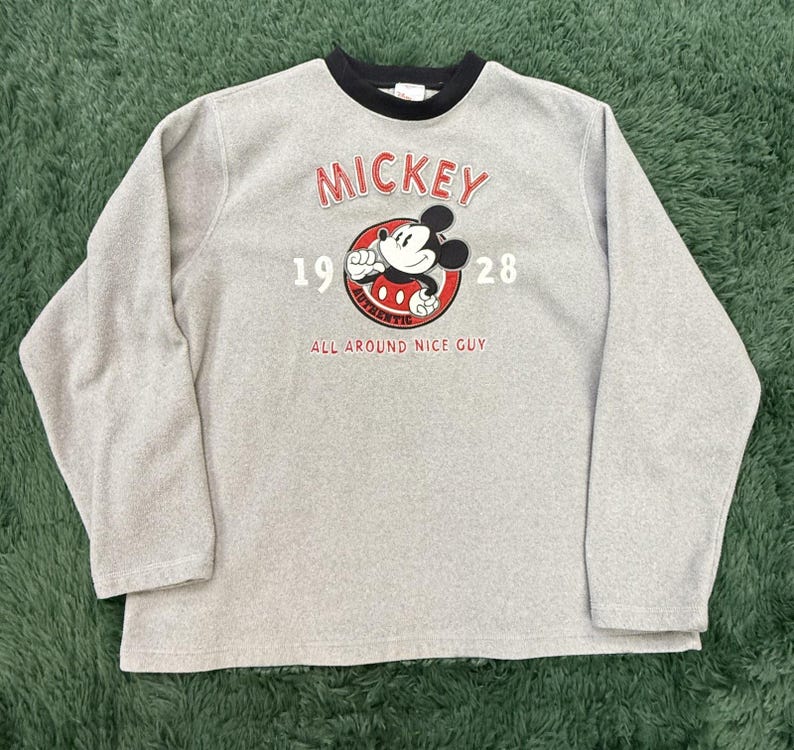 Disney Store Mickey Mouse 1928 All Around Nice Guy Grey Fleece Sweatshirt Size M image 1