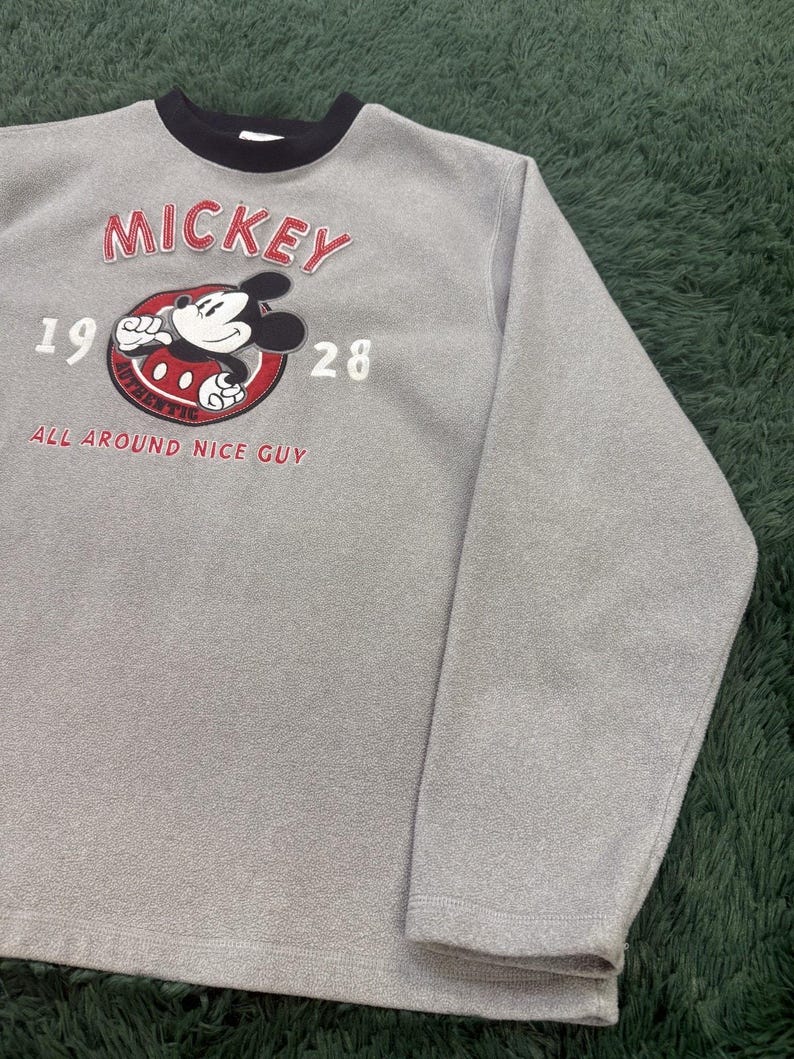 Disney Store Mickey Mouse 1928 All Around Nice Guy Grey Fleece Sweatshirt Size M image 4