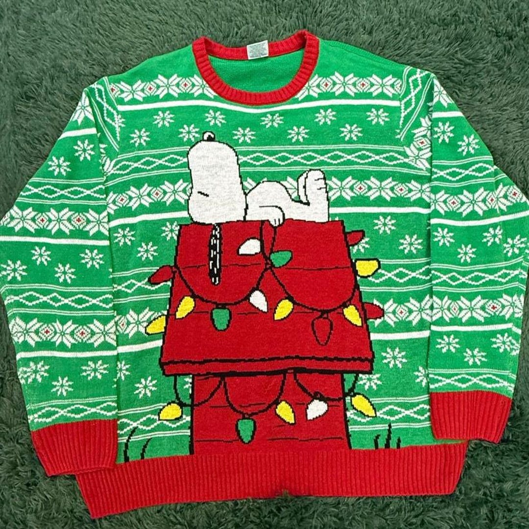 Snoopy Peanuts Men's Ugly Christmas Sweater Size 3XL Blue Holiday - Etsy