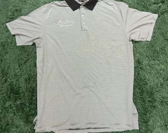 Peter Millar Summer Comfort Herren Poloshirt Grau Weiß Streifen Bestickt XL