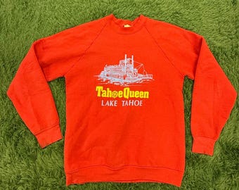 80s Tahoe Queen Lake Tahoe Theme Red Medium VTG Sweatshirt Gambling University
