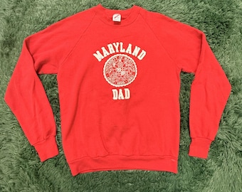 Sudadera vintage Jerzees de la Universidad de Maryland para papá, roja, raglán, años 80 y 90, talla grande
