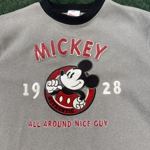 Disney Store Mickey Mouse 1928 All Around Nice Guy Grey Fleece Sweatshirt Size M image 2