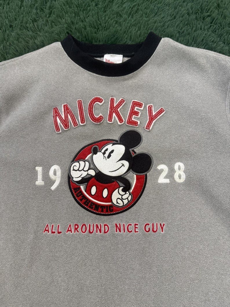 Disney Store Mickey Mouse 1928 All Around Nice Guy Grey Fleece Sweatshirt Size M image 2