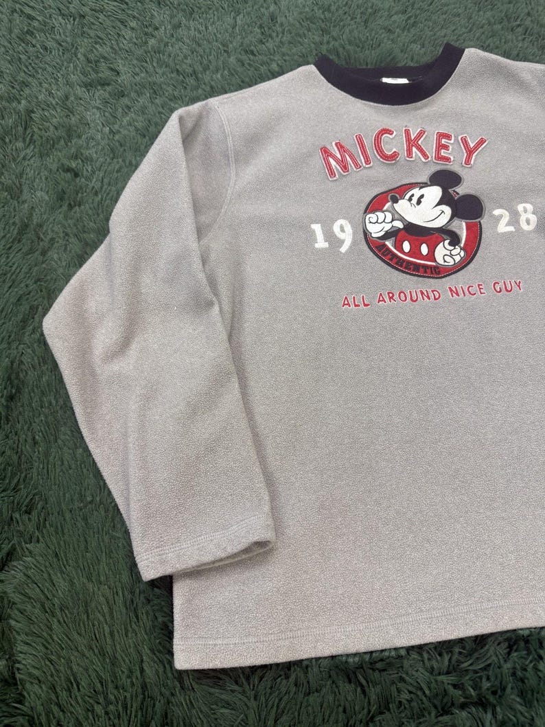 Disney Store Mickey Mouse 1928 All Around Nice Guy Grey Fleece Sweatshirt Size M image 3