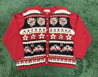 Maglione da donna Heirloom Collectibles, taglia L, con stelle e tema patriottico per le festività del 4 luglio.