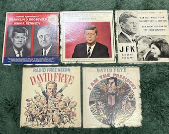 Lote de 5 discos de vinilo con discursos presidenciales clásicos y comedia de David Frye: JFK y FDR.