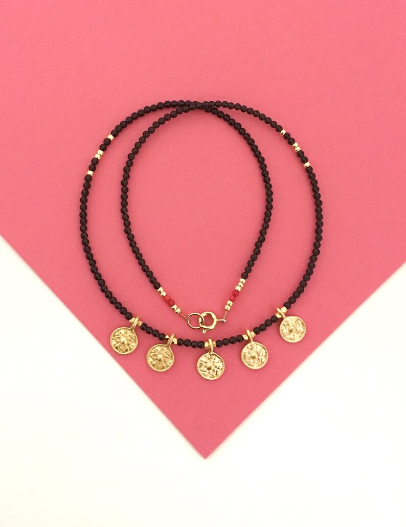 black Beaded disc necklaceblack onyx necklaceBoho necklaceLayering necklaceBeaded gold coin necklaceBoho jewelryStatement necklace