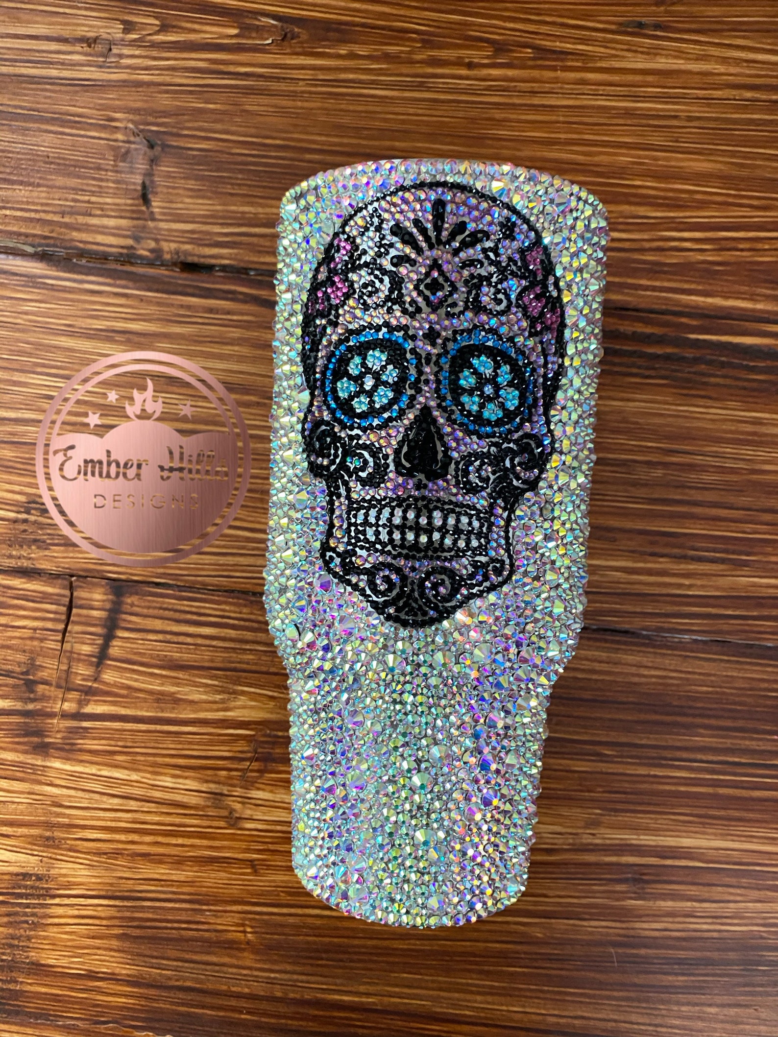 Rhinestone Tumbler Sugar Skull Crystallized Bling Skull Etsy
