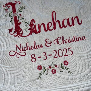 Personalized heirloom wedding quilt, bridle gift, wedding gift