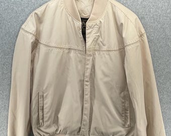Vintage Bomber Jacket Solid Beige MC Clothing Company Zip Up Jacket 80's Style Retro