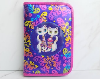 Vintage Y2K Lisa Frank Organized Zipper Mini Binder 2 White Glittery Cats Collectable