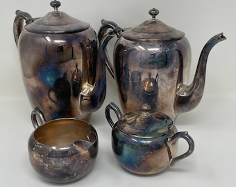 Juego de té y café de plata vintage FB Rogers: pátina de 1883