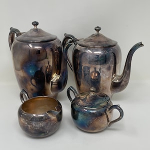 Antyk/Zabytkowy FB Rogers Silver Co. Zestawy do herbaty i kawy Cukierniczka Mlecznik 1883 Patyna