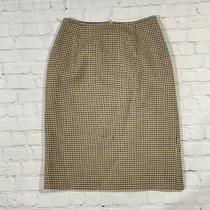 Vintage Wool Skirt Black and Yellow Hounds Tooth Skirt, Academia Aesthetic