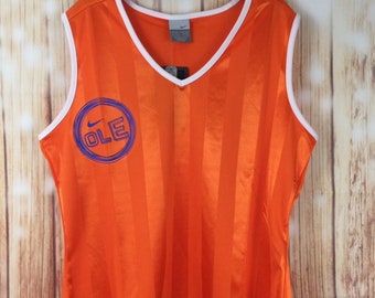 Vintage 90s-Y2K Nike Boxy Deadstock “Ole” Neon Orange  Silver Label Jersey  Sports Street Style Tank