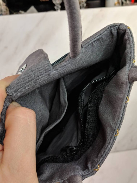 90s Y2K Vintage Mini Bag Handbag Gray Embroidered… - image 8