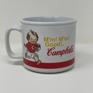 Vintage Y2K Large Campbells White Red with Handle Cermaic Mug, Coffee Cup or Desk Décor