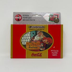 Coca-Cola Nostalgia, edizione limitata vintage anni '90, 2 set di carte da gioco con scatola di latta Sparkling Holiday