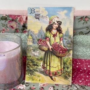 Postal vintage de la época victoriana "Mis mejores deseos con rosas", en blanco.