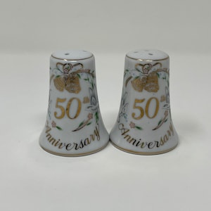 Vintage Lefton Salt and Pepper Porcelain Shakers 50th Anniversary 04397