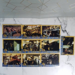 Lot de 10 cartes de cinéma JP Topps vintage, lot de 10 cartes de films Jurassic Park, cartes sur la scène et faits supplémentaires sur le film